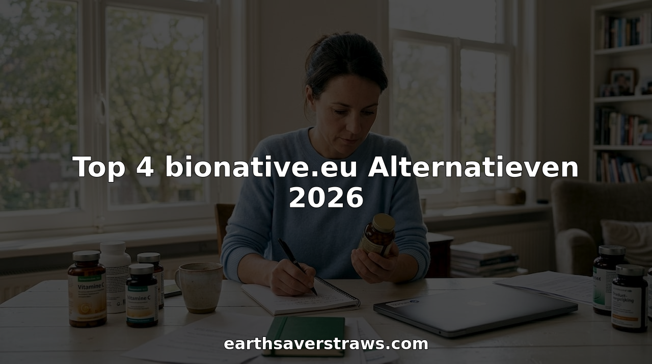 Een vrouw zit aan haar bureau verschillende gezondheidsproducten met elkaar te vergelijken.