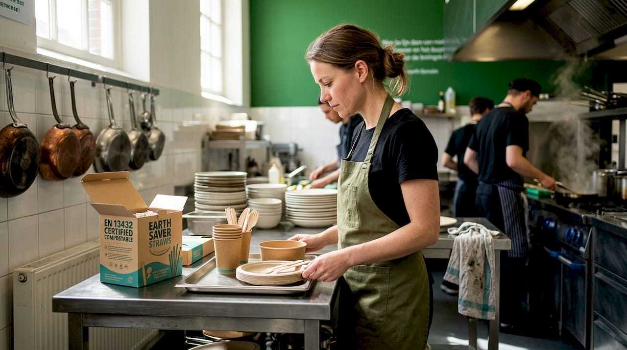 Een chef-kok test milieuvriendelijke wegwerpproducten uit in de keuken