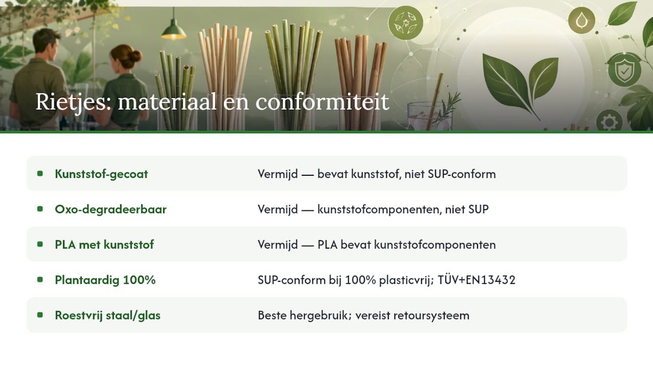 Vergelijking van nalevingseisen voor verschillende rietsoorten en certificeringen