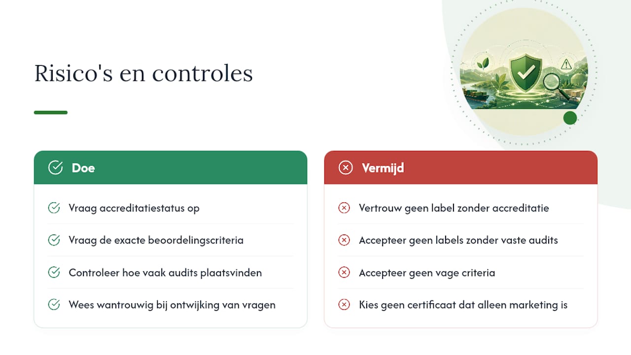 Wat zijn de risico's van een verkeerd gekozen keurmerk? — overview diagram
